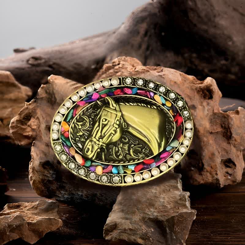 Cintura in pelle fai da te da uomo con fibbia in pietra di perle di cavallo in bronzo