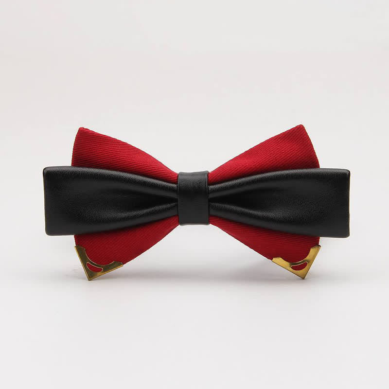 Papillon da uomo in pelle doppia con bordo in metallo dorato