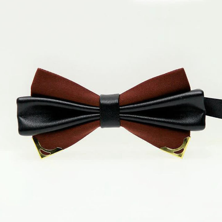 Papillon da uomo in pelle doppia con bordo in metallo dorato