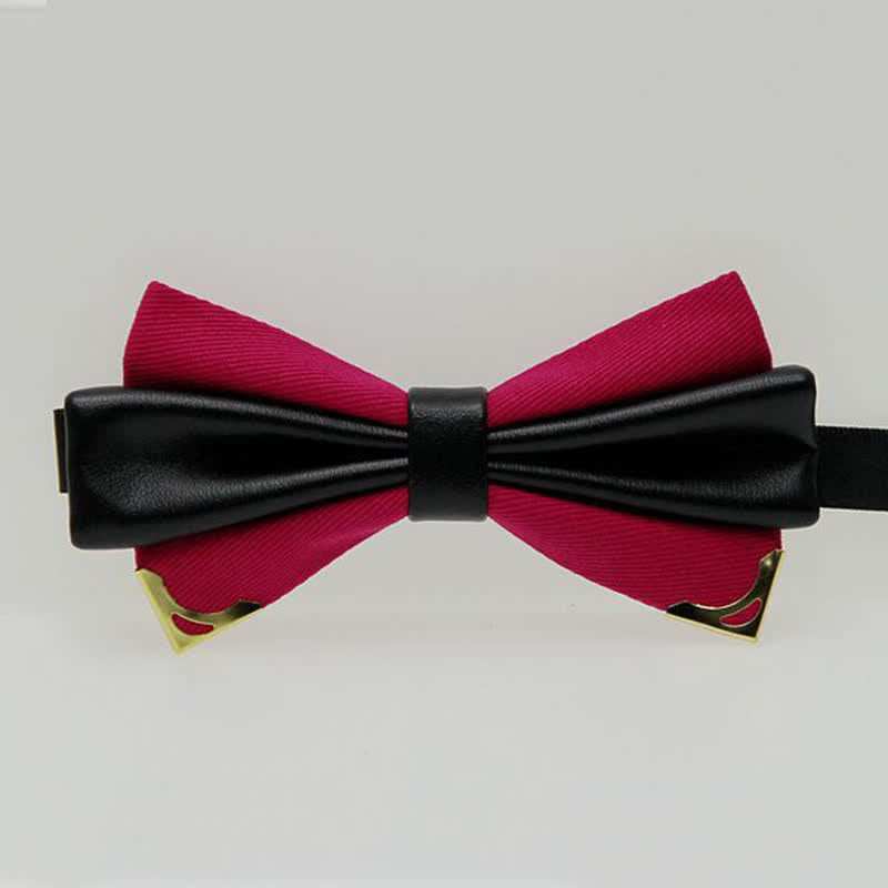 Papillon da uomo in pelle doppia con bordo in metallo dorato