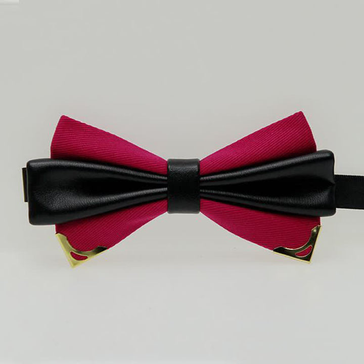 Papillon da uomo in pelle doppia con bordo in metallo dorato