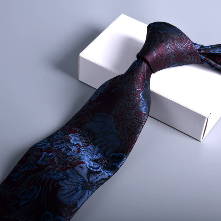 Cravatta da uomo con fiori da sposa bordeaux e blu navy