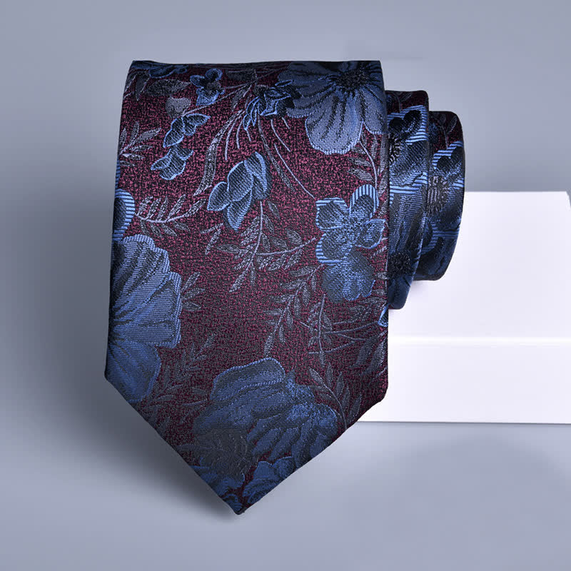 Cravatta da uomo con fiori da sposa bordeaux e blu navy