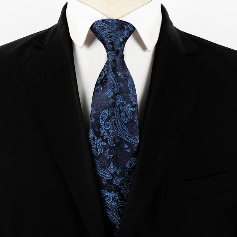 Cravatta da uomo con cerniera Paisley blu notte