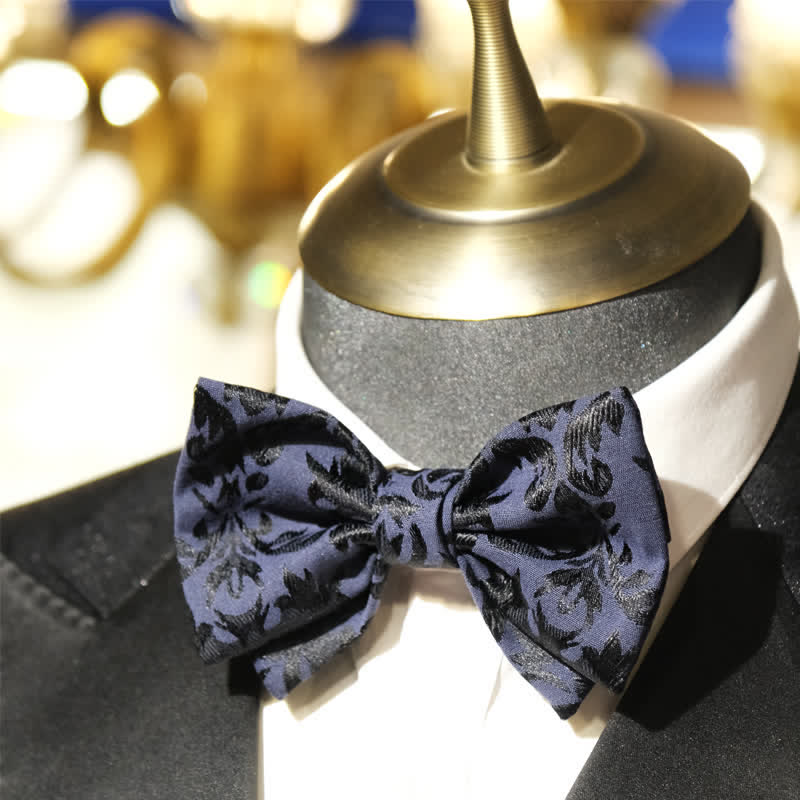 Papillon da uomo vintage blu scuro in jacquard per matrimonio