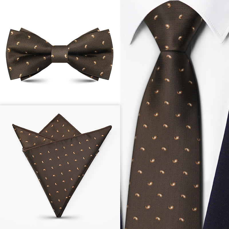 Set di 3 cravatte da uomo con motivo Paisley BowTie serie marrone