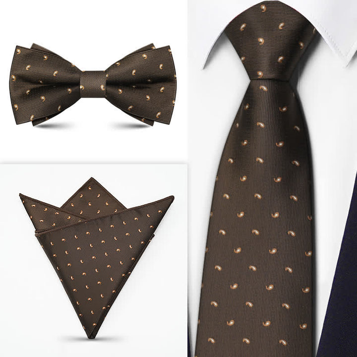 Set di 3 cravatte da uomo con motivo Paisley BowTie serie marrone