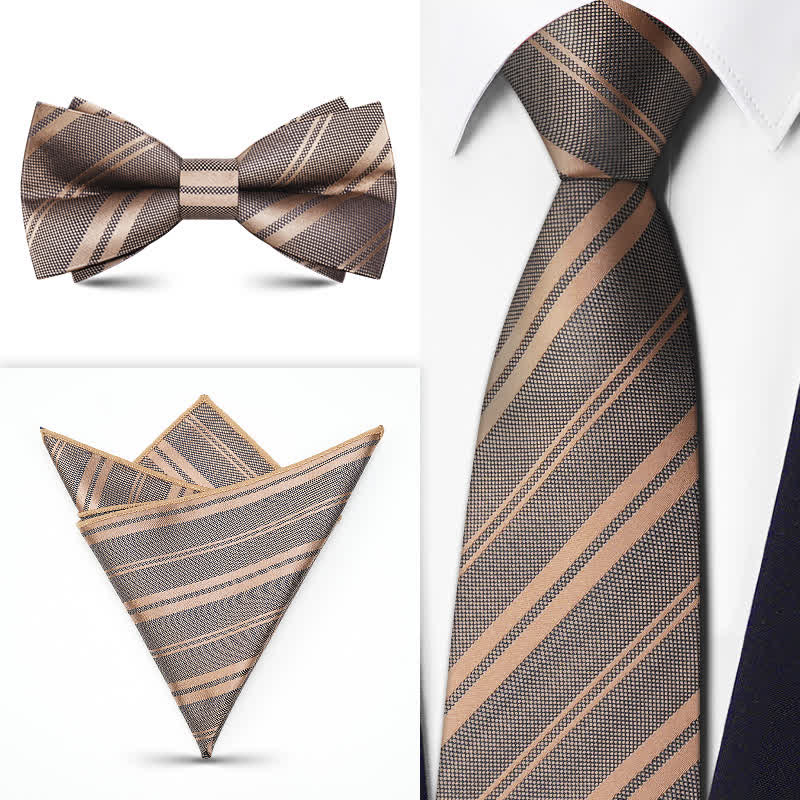 Set di 3 cravatte da uomo con motivo Paisley BowTie serie marrone