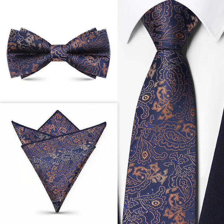 Set di 3 cravatte da uomo con motivo Paisley BowTie serie marrone