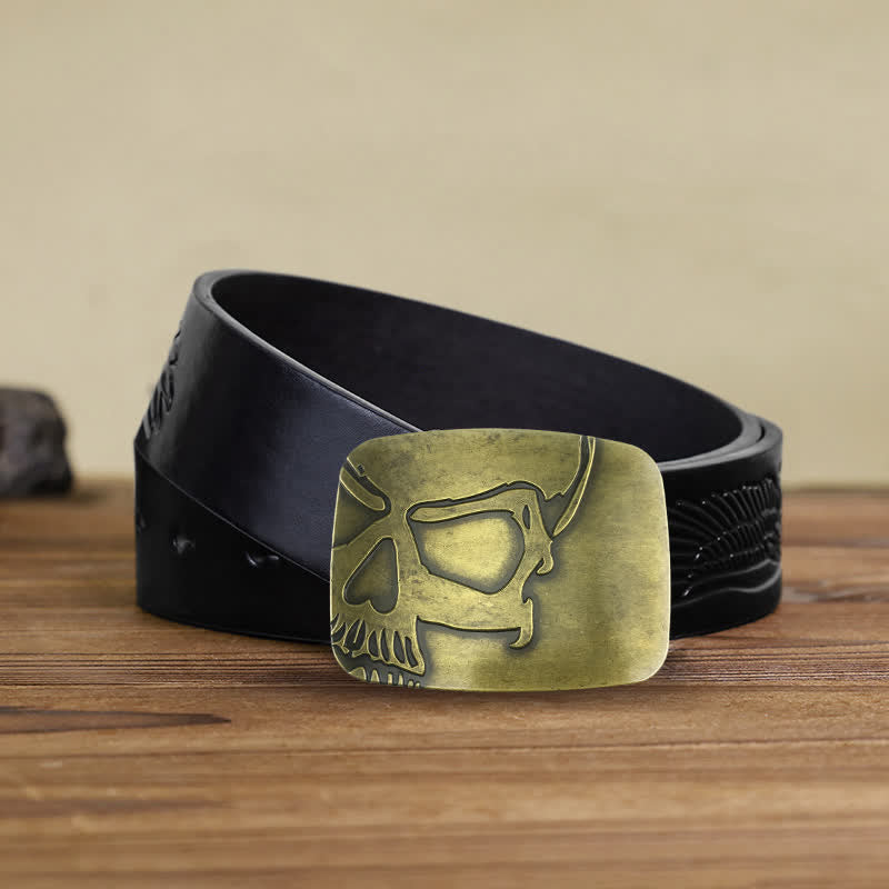 Cintura in pelle con fibbia a forma di teschio in bronzo goffrato fai da te da uomo