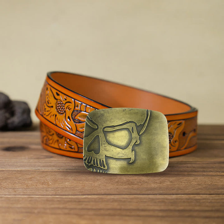 Cintura in pelle con fibbia a forma di teschio in bronzo goffrato fai da te da uomo