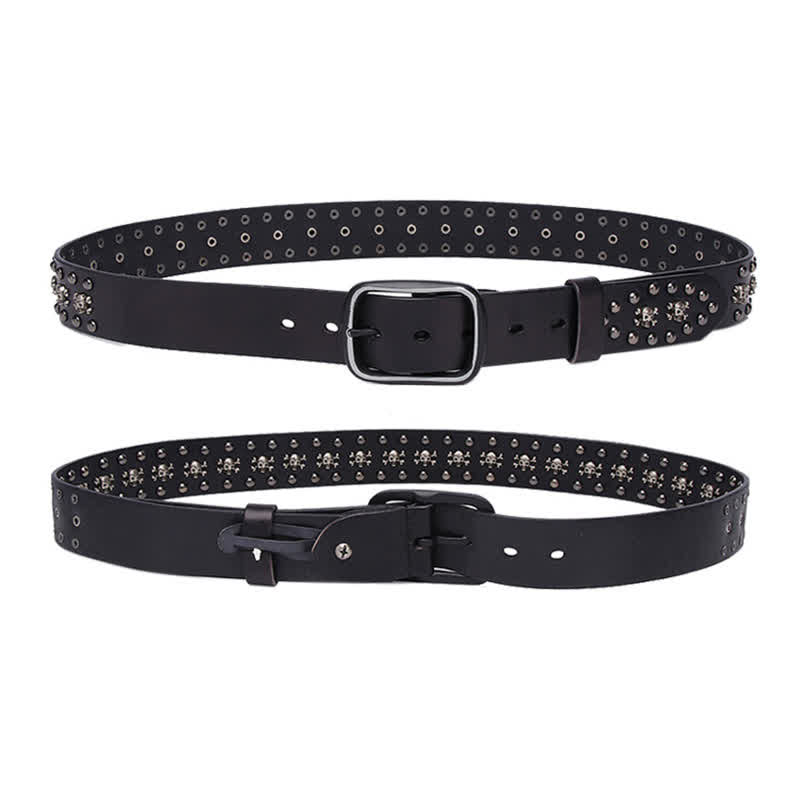Cintura in pelle con borchie gotiche e mini teschio con rivetti