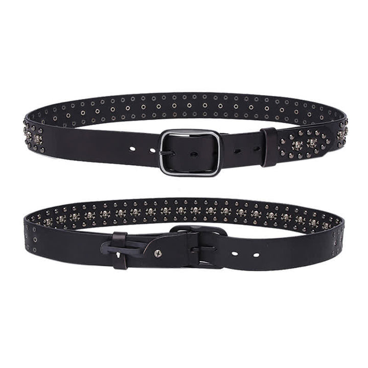 Cintura in pelle con borchie gotiche e mini teschio con rivetti