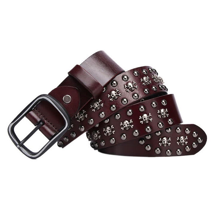 Cintura in pelle con borchie gotiche e mini teschio con rivetti