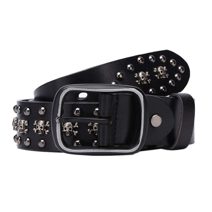 Cintura in pelle con borchie gotiche e mini teschio con rivetti