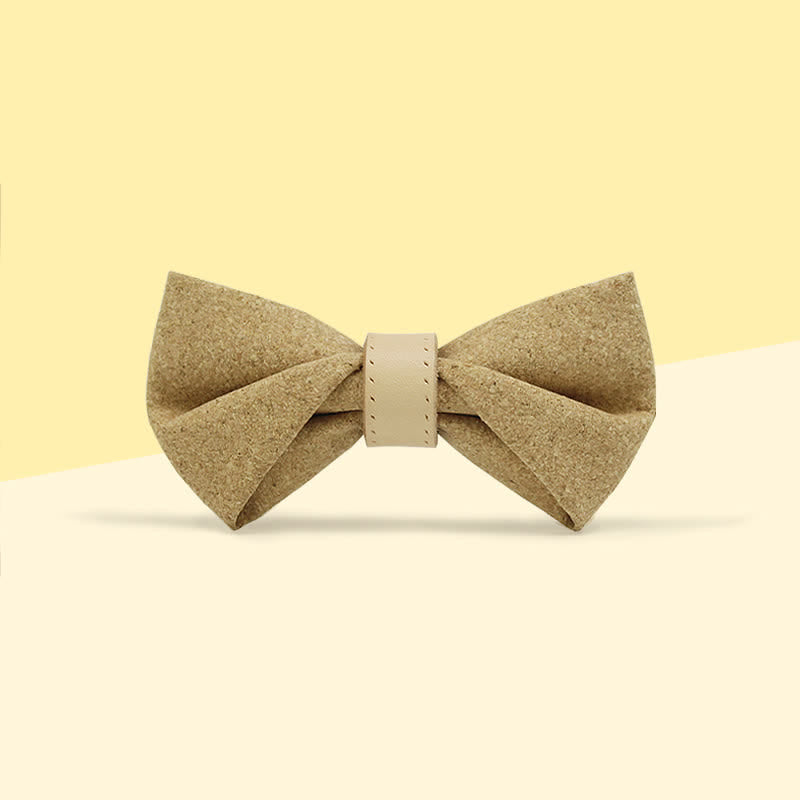 Papillon in pelle con stampa legno naturale da uomo