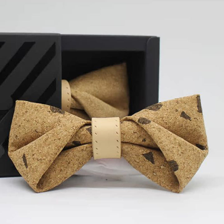 Papillon in pelle con stampa legno naturale da uomo