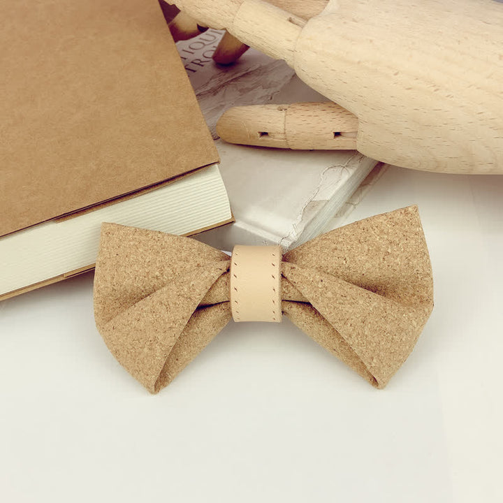 Papillon in pelle con stampa legno naturale da uomo