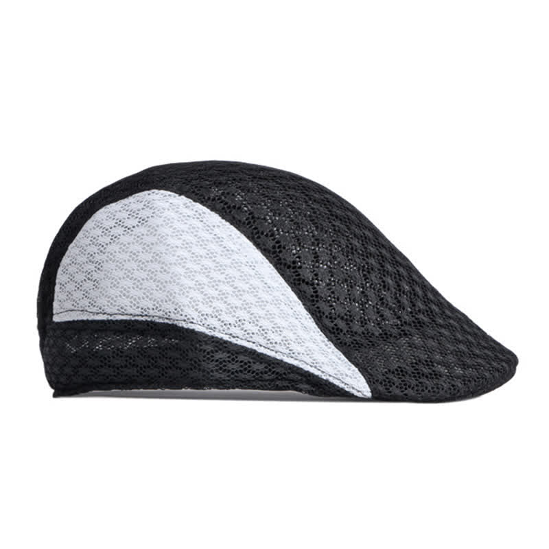 Cappello basco piatto estivo nero bianco in maglia traforata
