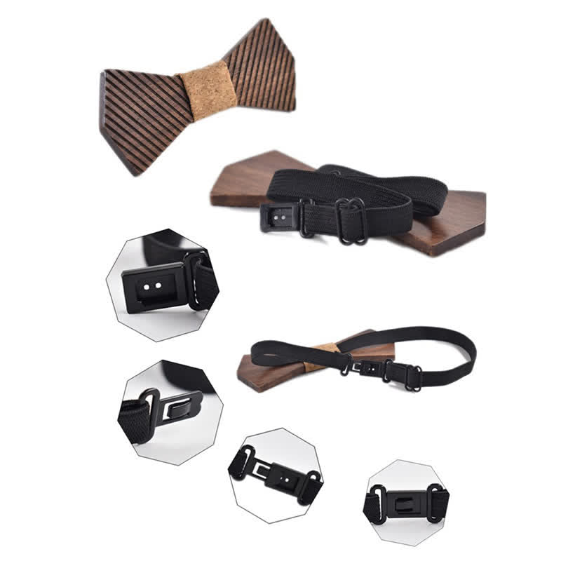 Papillon in legno a righe eleganti da uomo in noce nero