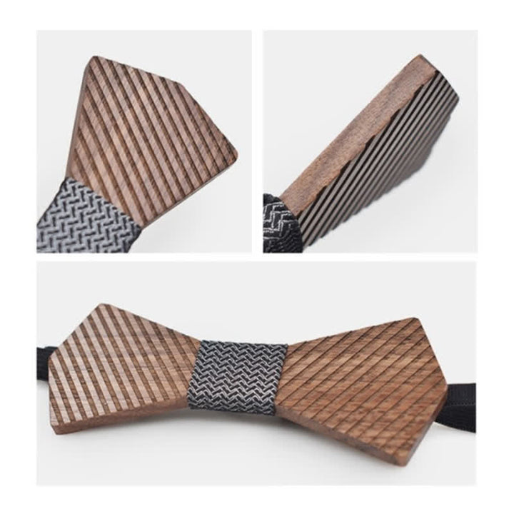 Papillon in legno a righe eleganti da uomo in noce nero