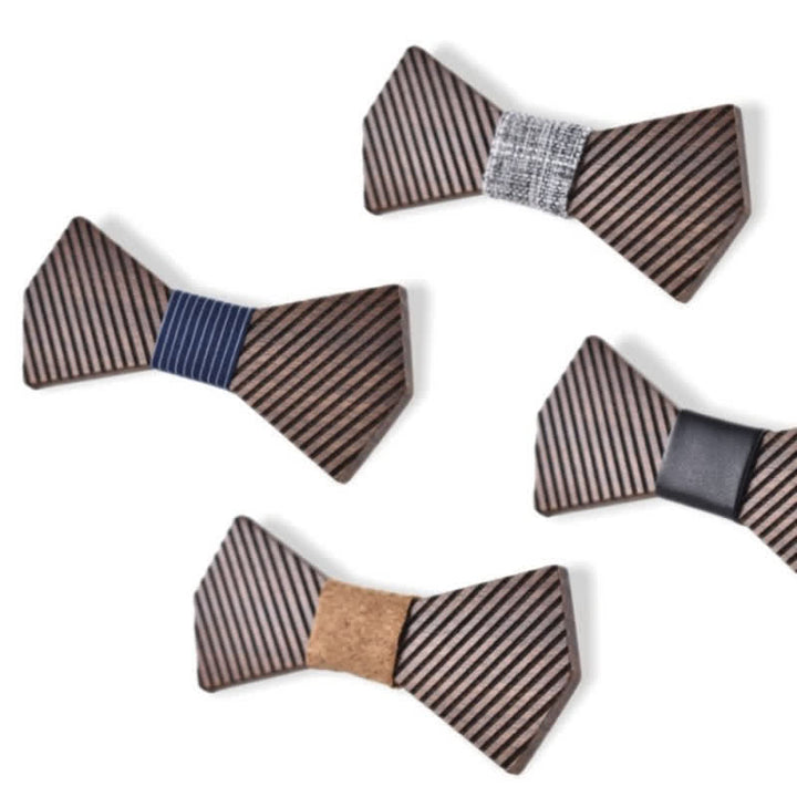 Papillon in legno a righe eleganti da uomo in noce nero