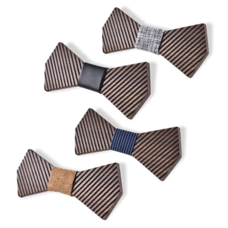 Papillon in legno a righe eleganti da uomo in noce nero