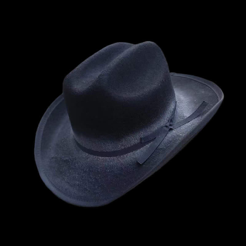 Cappello da cowboy in lana con fiocco nero invecchiato