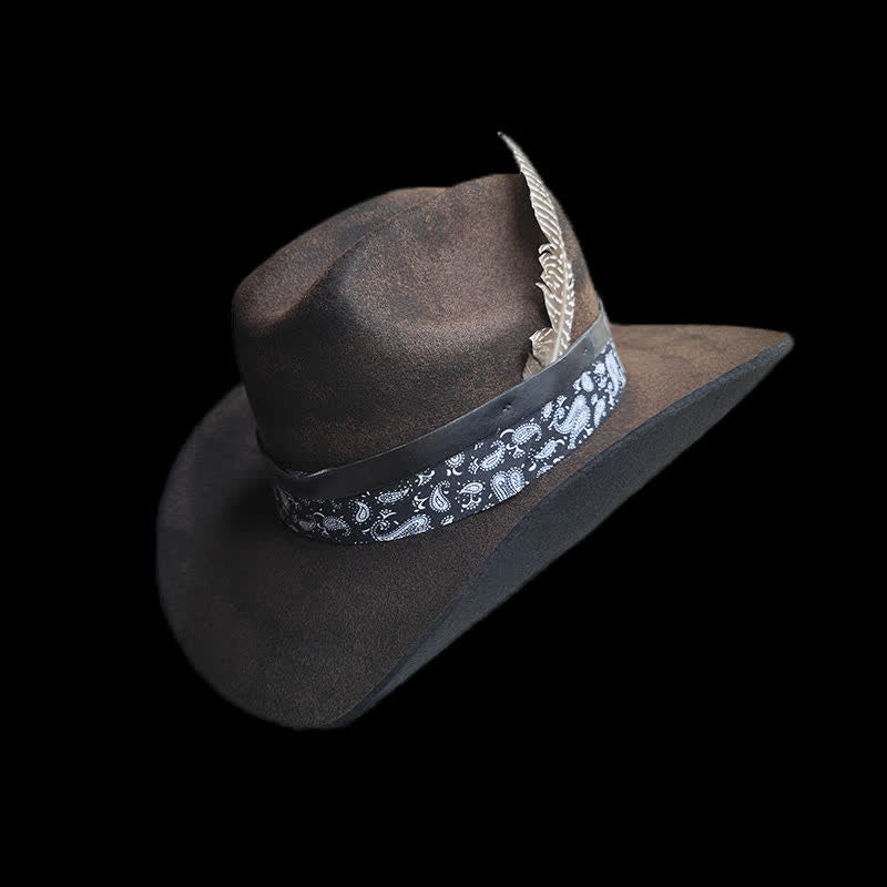 Cappello da cowboy in lana con piume Paisley Rock Star