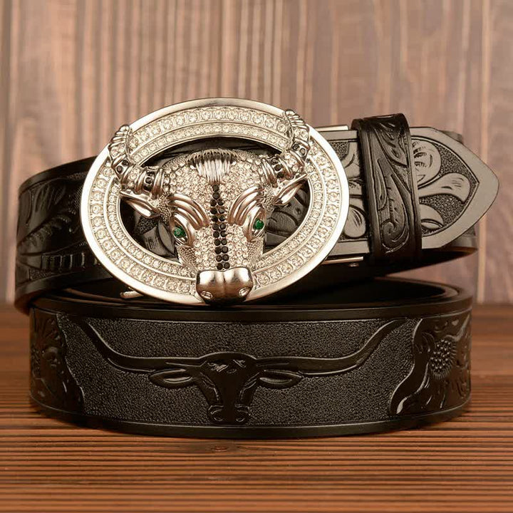Cintura da uomo in pelle con chiusura automatica con strass scintillanti