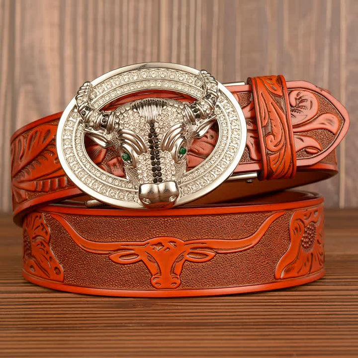 Cintura da uomo in pelle con chiusura automatica con strass scintillanti