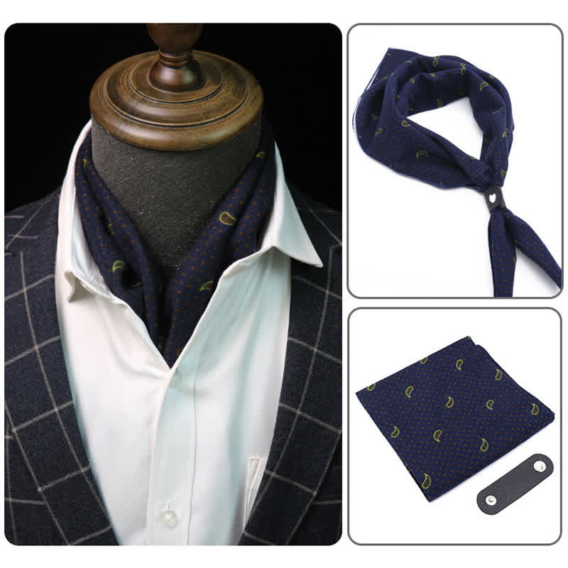 Sciarpa quadrata con fiore di anacardi blu navy con fibbia per sciarpa