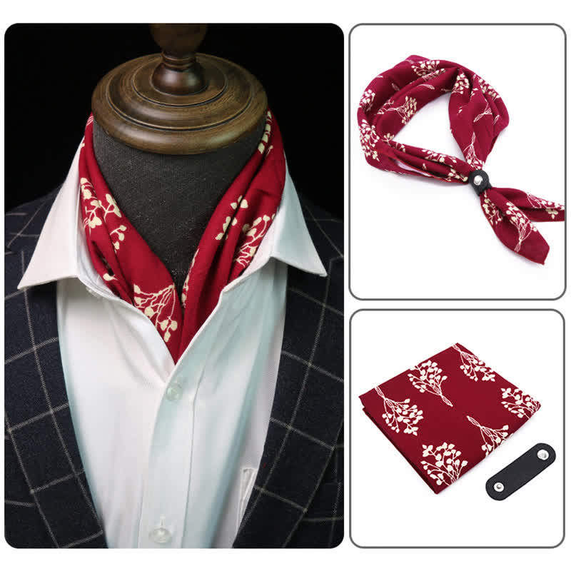 Foulard quadrato con bouquet rosso e bianco e fibbia per sciarpa