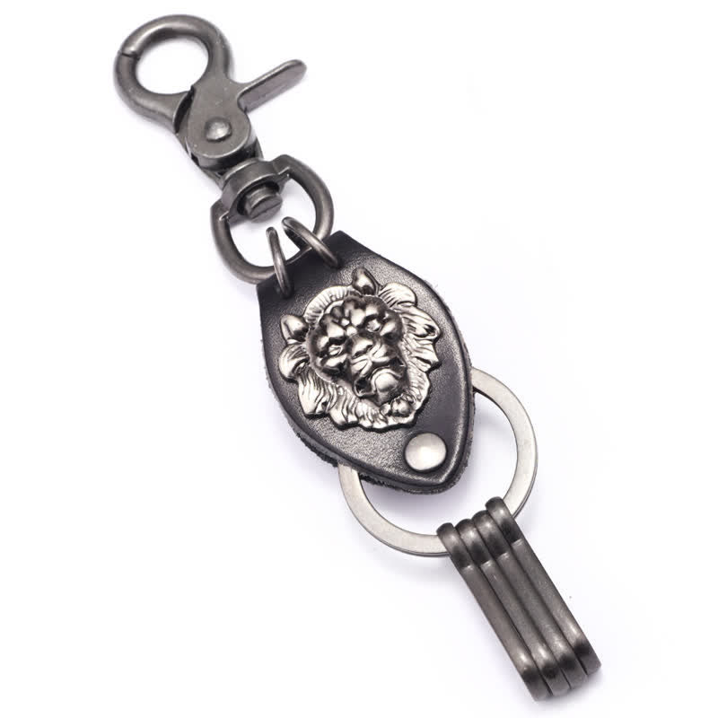 Portachiavi in pelle con testa di leone Wild West Cool