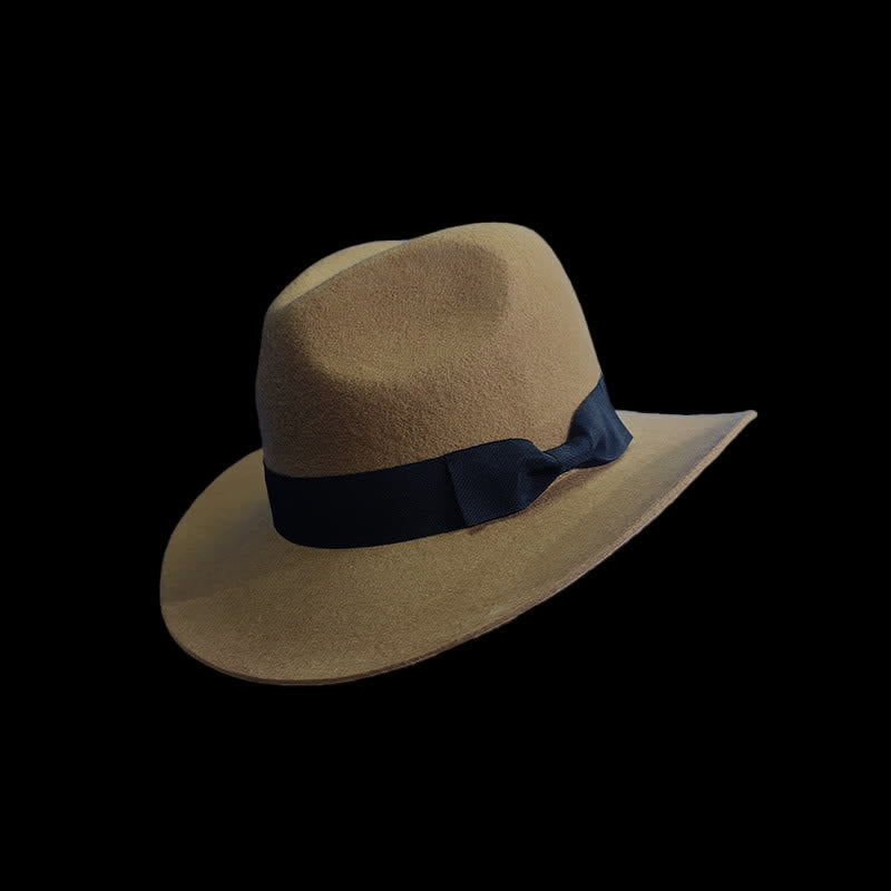 Cappello da cowboy con fiocco e nodo in nastro nero tinta unita