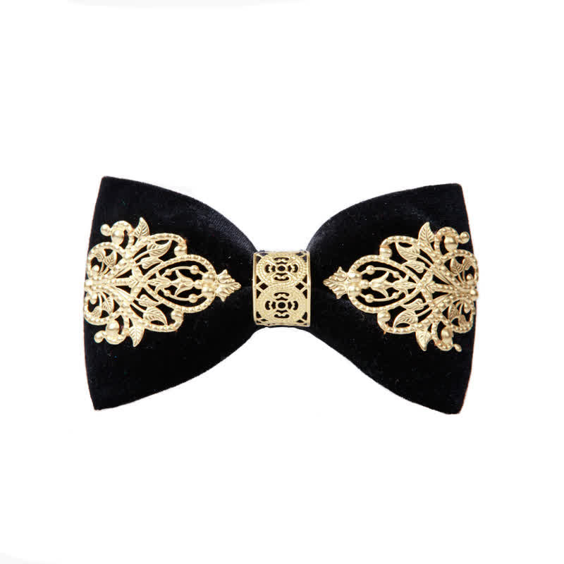 Papillon da uomo in velluto nero con decorazioni dorate