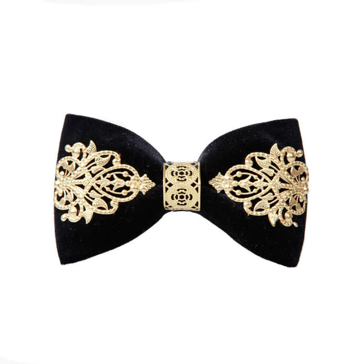 Papillon da uomo in velluto nero con decorazioni dorate