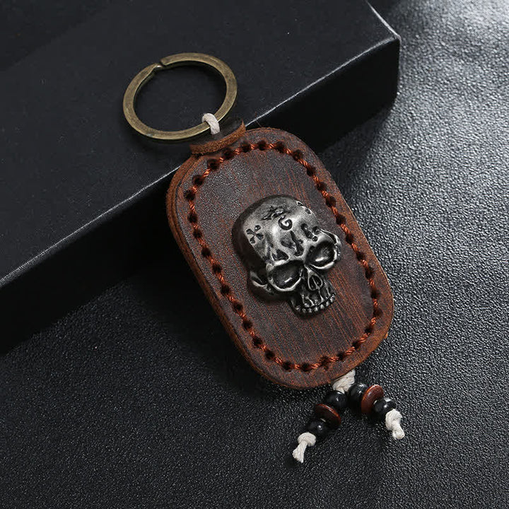 Portachiavi in pelle con ciondolo decorativo teschio punk 3D