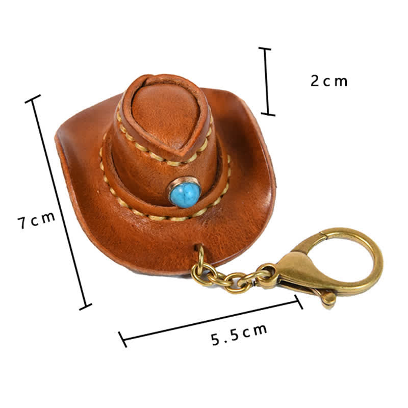 Mini cappello da cowboy in pelle portachiavi fatto a mano