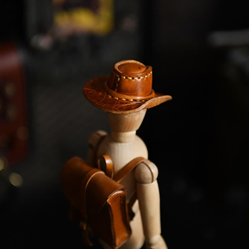 Mini cappello da cowboy in pelle portachiavi fatto a mano