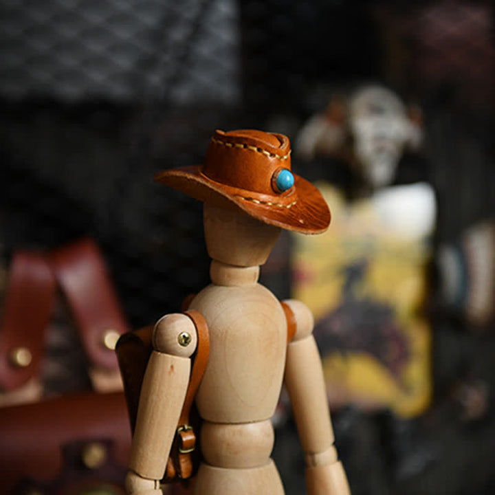 Mini cappello da cowboy in pelle portachiavi fatto a mano
