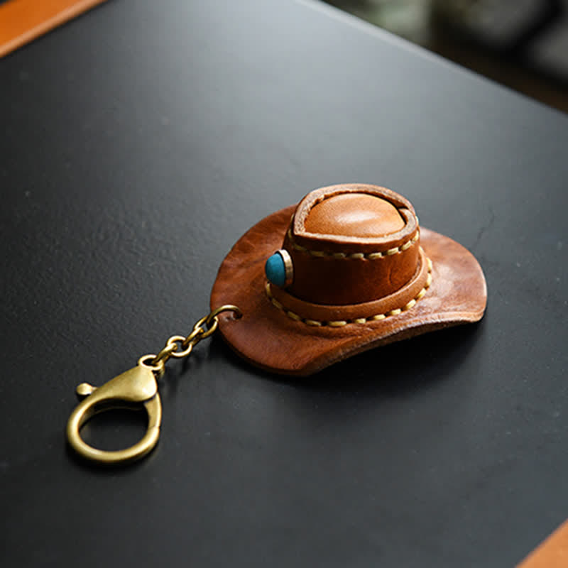 Mini cappello da cowboy in pelle portachiavi fatto a mano