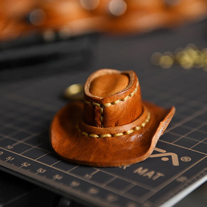 Mini cappello da cowboy in pelle portachiavi fatto a mano