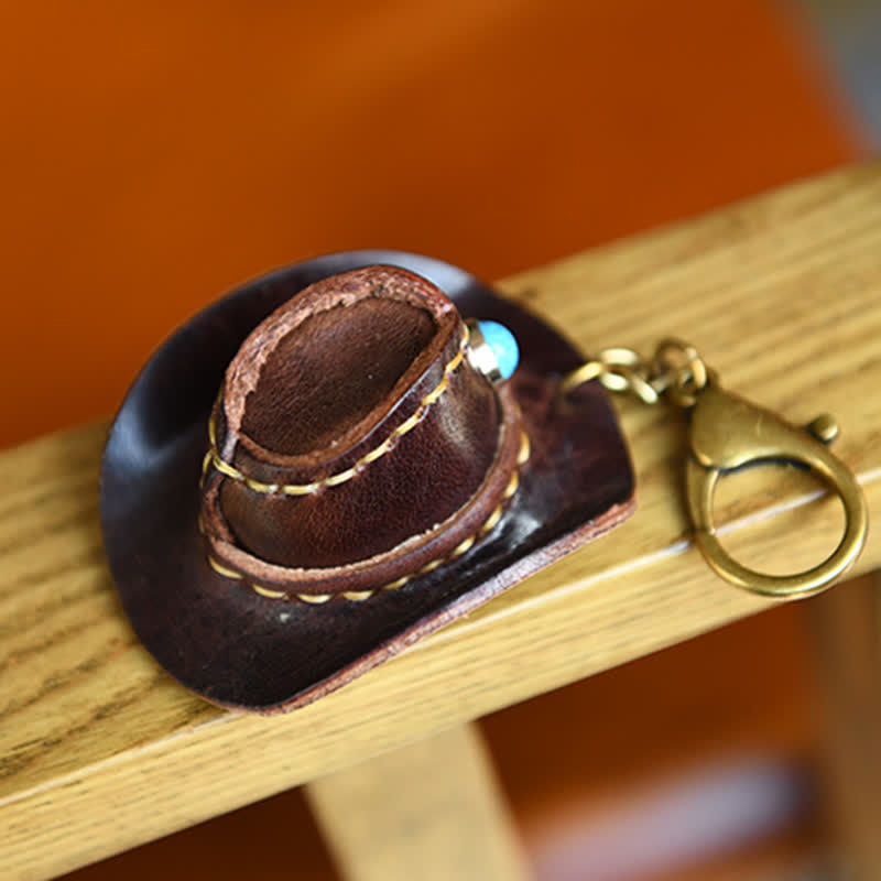 Mini cappello da cowboy in pelle portachiavi fatto a mano