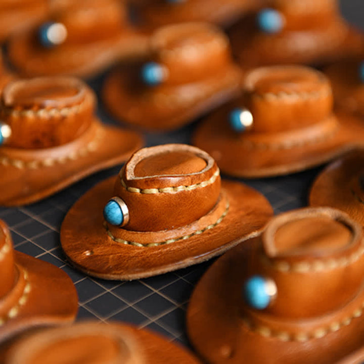 Mini cappello da cowboy in pelle portachiavi fatto a mano