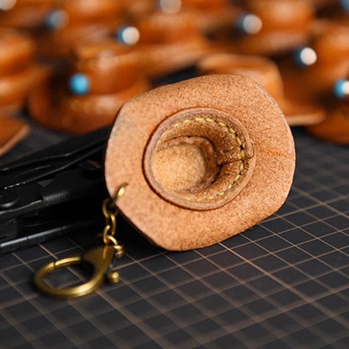 Mini cappello da cowboy in pelle portachiavi fatto a mano