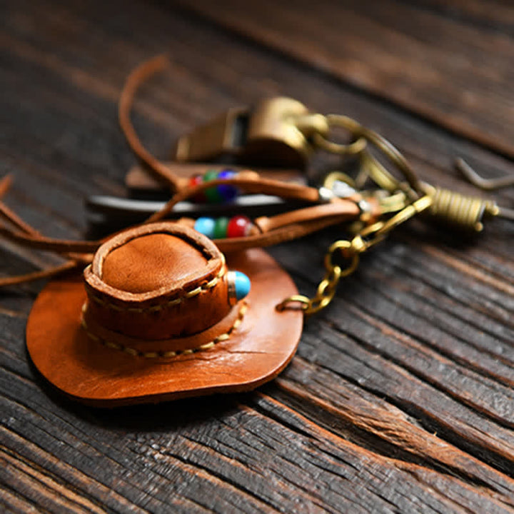 Mini cappello da cowboy in pelle portachiavi fatto a mano