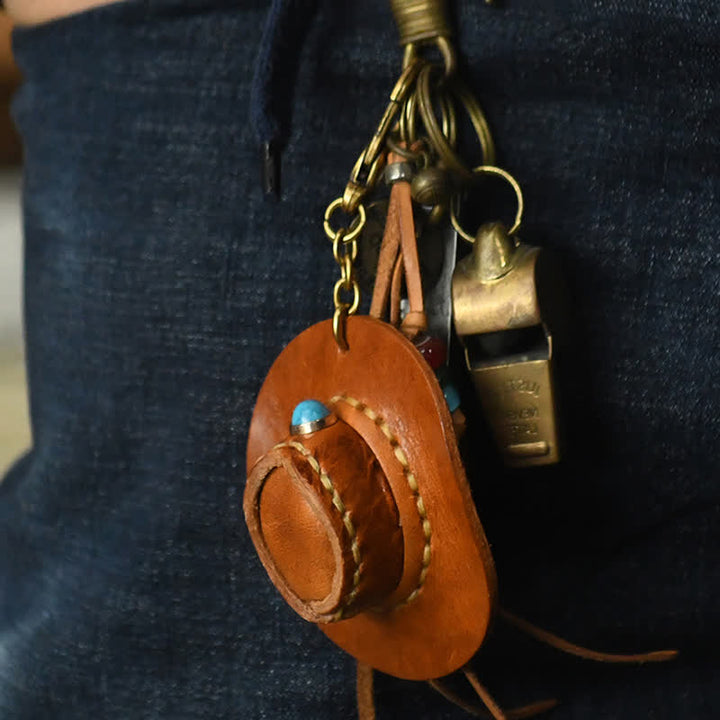 Mini cappello da cowboy in pelle portachiavi fatto a mano