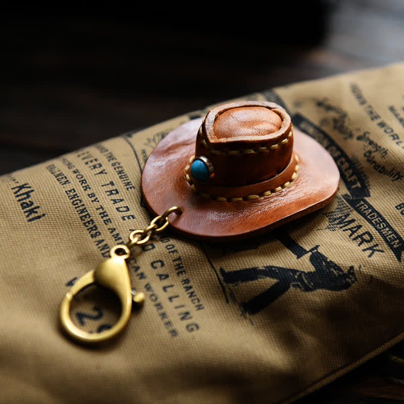 Mini cappello da cowboy in pelle portachiavi fatto a mano
