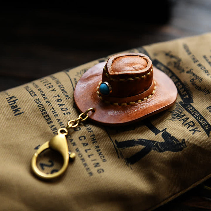 Mini cappello da cowboy in pelle portachiavi fatto a mano